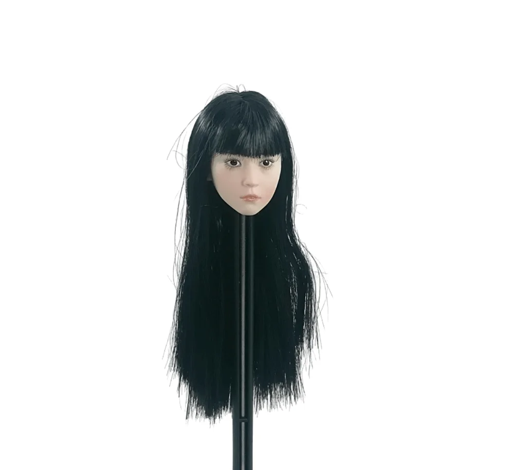 1/6 Scale Head Carving Asian Child Female Model PVC Plant Hair Black Long Straight 12 Inch Action Figure Body Doll