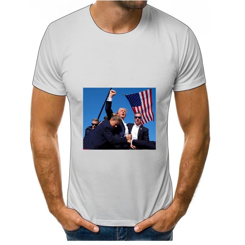 

Trump Rally Shooting T-shirt - Trump 2024-DJT Trump Survive - American Freedom Round Neck Short Sleeve T-shirt Printed Pattern