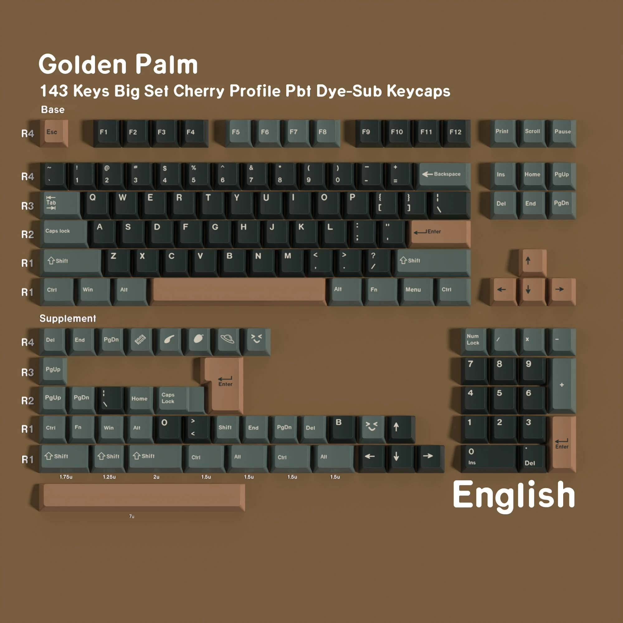 Golden Palm Dye Sub Mechanical Keyboard Keycaps Set 143 Keys German Korean Spanish Arabic French Russian ABNT-2 Big Collection - view 6