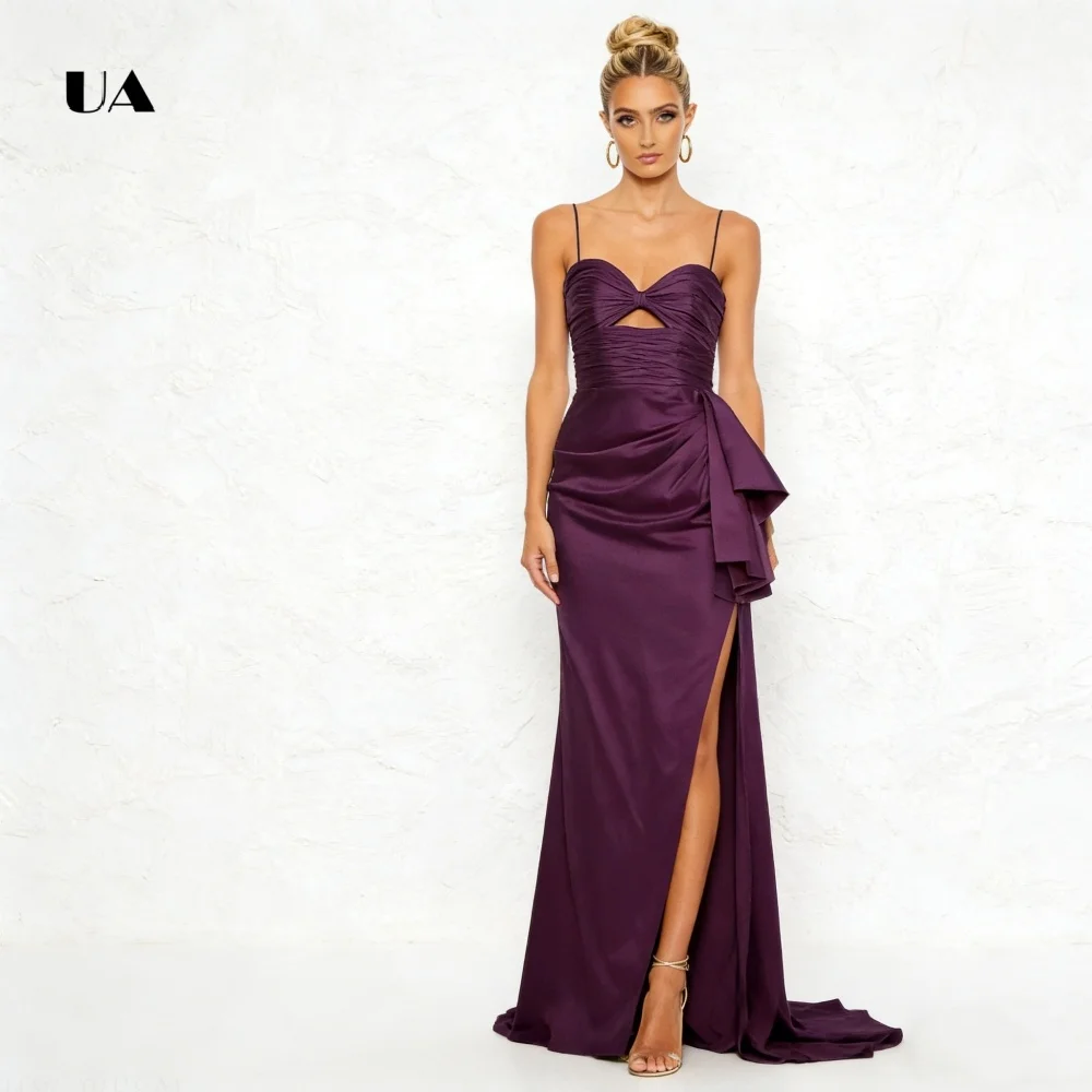 فستان حورية البحر من الساتان من ULBYANRY للحفلات الراقصة مع أشرطة سباغيتي ورقبة على شكل قلب وفتحة فستان سهرة مخصص للحفلات