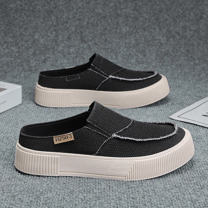 Thick Bottom Closed Toe Slides Half Shoes For Men Mules Platform Board Shoes Backless Loafers Slippers Semi-Drag Casual Shoes