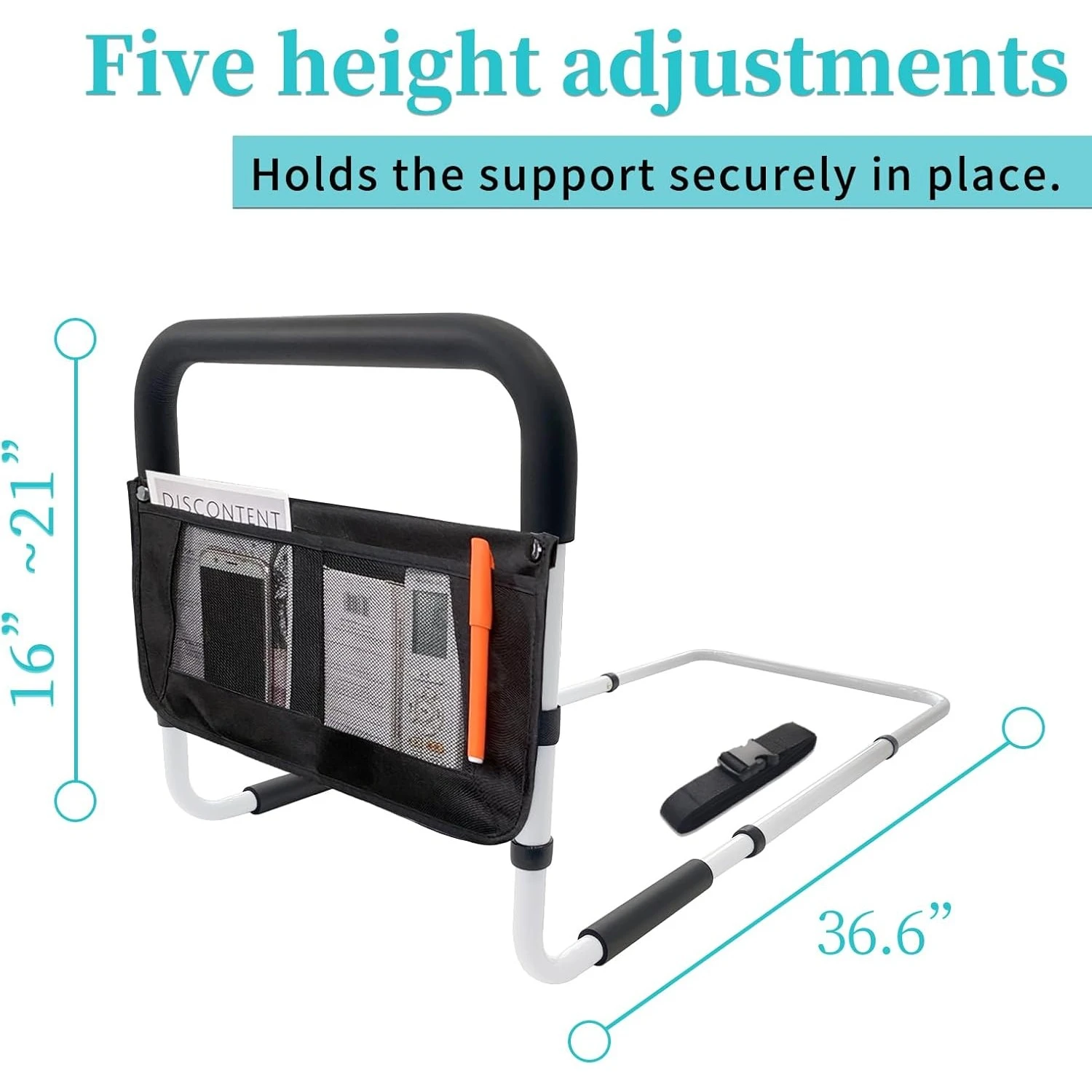 Bed Rails for Elderly Adults Safety with Adjustable Heights Storage Pocket Assist Support Side Railings Seniors Slides (White))