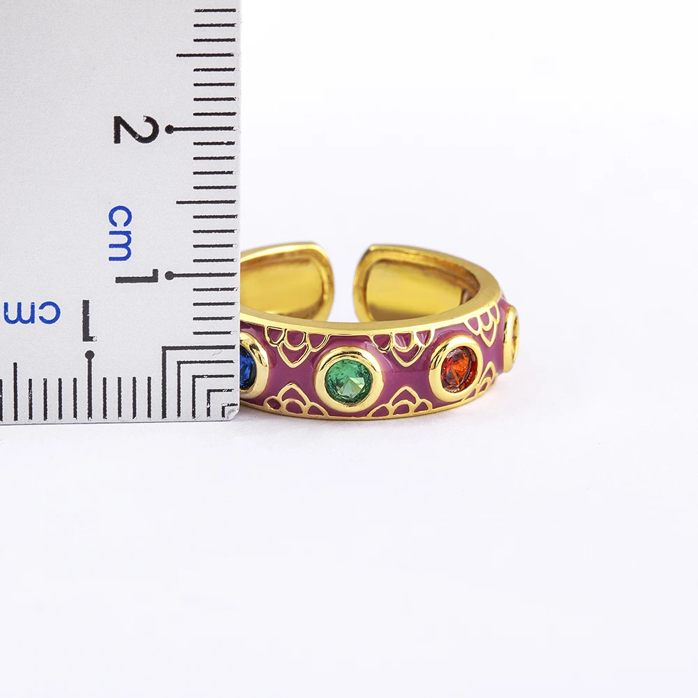 Nidin Ins Popular New Bohemian Rainbow Rhinestone Filled Rings For Women Fashion Open Adjustable Jewelry Party Anniversary Gift