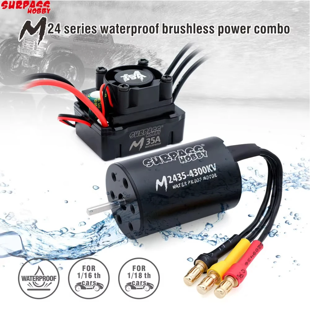 

SURPASS HOBBY Waterproof Combo M2430/2435/2440 Brushless Motor W/ M35A ESC 2S for Wltoys 1/16 1/18 RC Truck Monster Car Boat