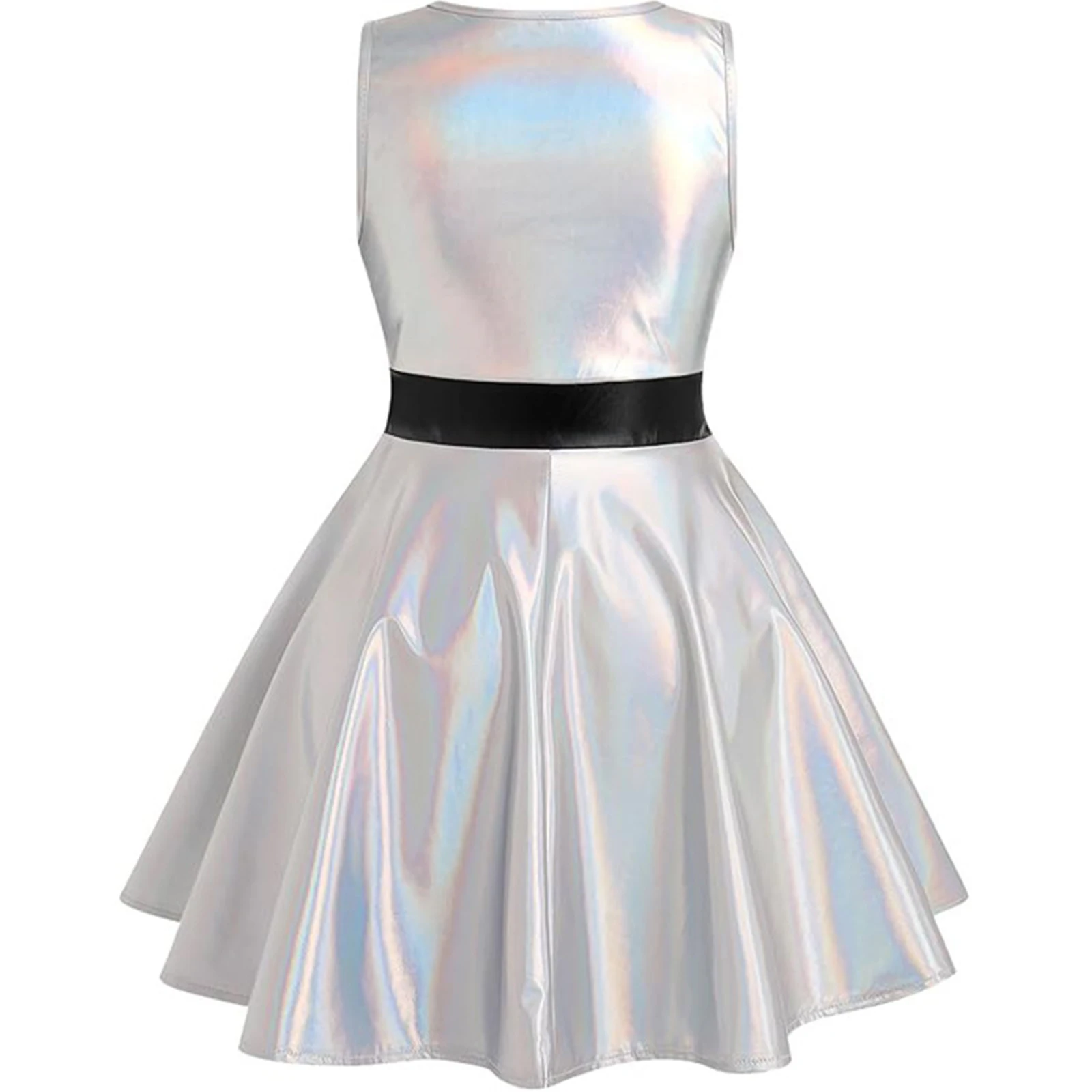 Vestito da ballo per balletto per bambina, costume cosplay per feste a tema Halloween, senza maniche, in vita laterale, a-line, per carnevale metallico
