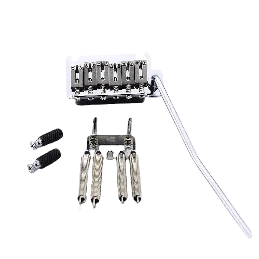 

Electric Guitar Bridge, 1 Set Chrome 2 Point Tremolo System Bridge with Steel Saddle/Steel Block Guitar Parts