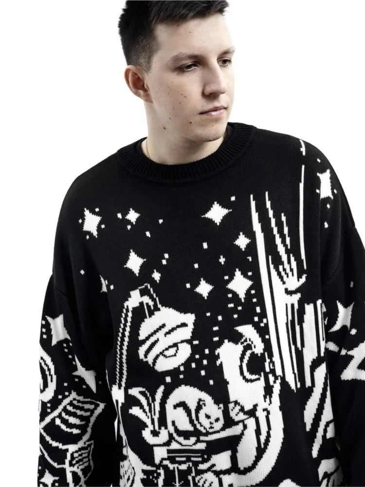 Harajuku Oversized Sweater Anime Girl Graffiti Vintage Knitted Sweater Jumper Women Winter Unisex Pullover Streetwear Y2k Top