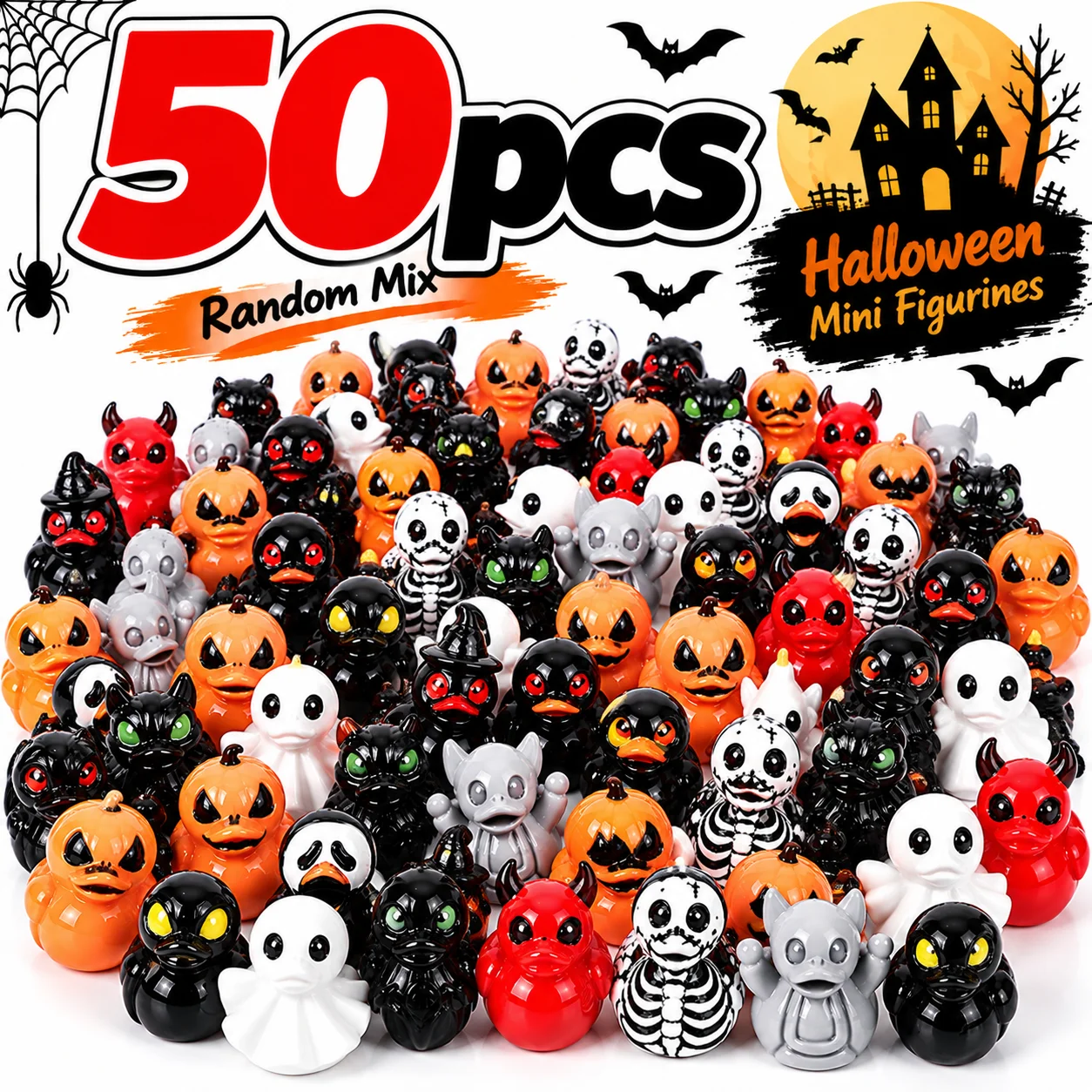 Mini Resin Halloween Ducks and Ghost Miniatures Figurines Bulk for Garden Fairy Micro Landscape Home DIY Decoration