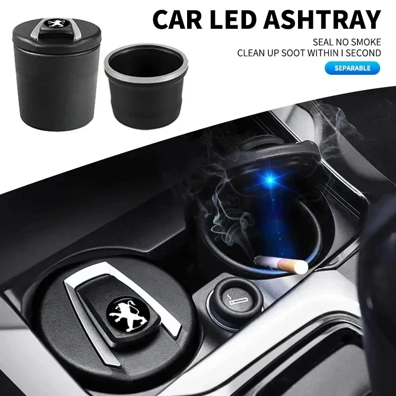 

Car Ashtray Creative LED Light Auto Interior Accessories For Peugeot 206 307 308 207 RCZ SW 3008 208 407 508 2008 5008 301 406