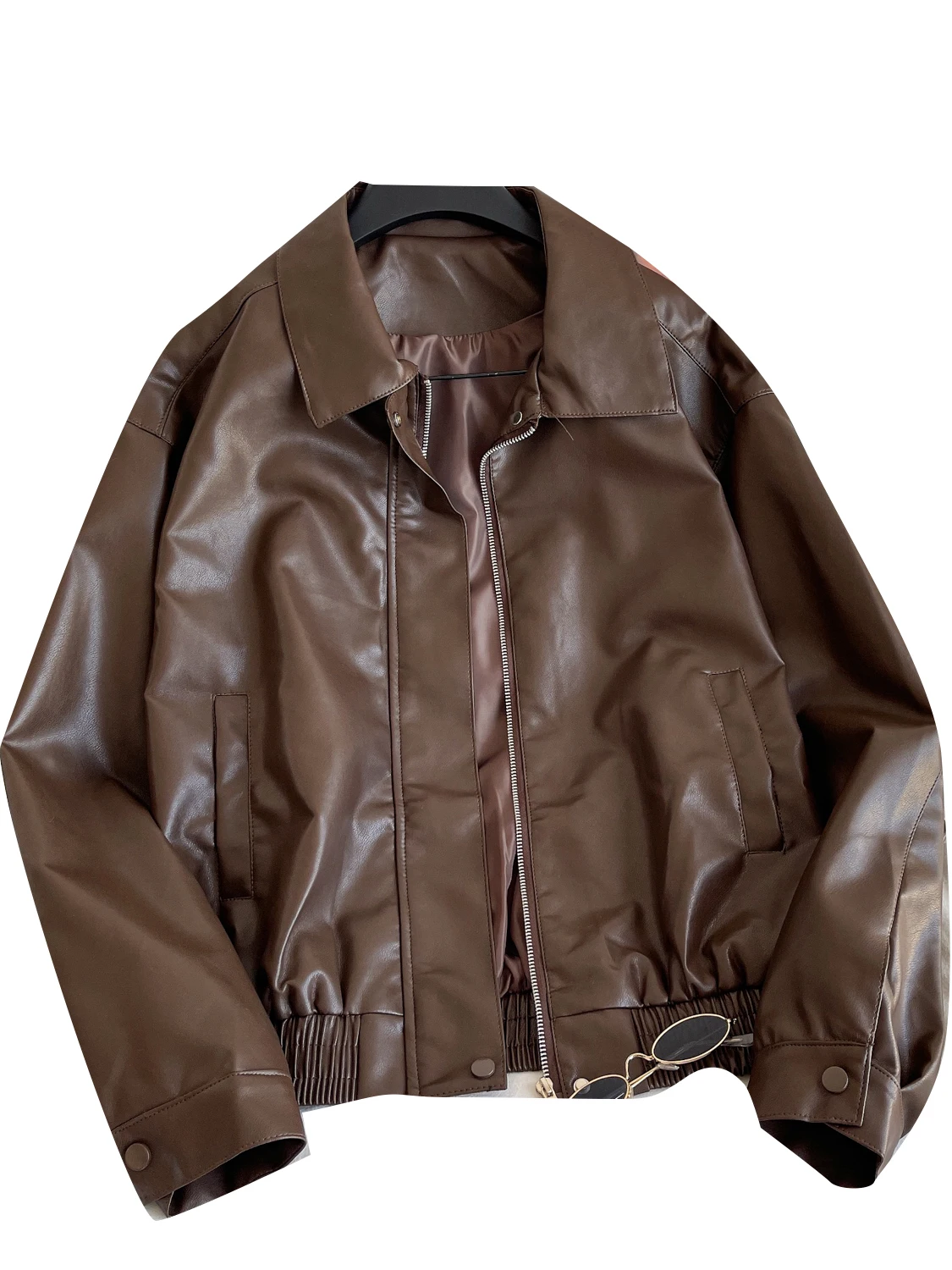 Women's Leather Jaet Casual Loose Fit Vintage Sle Slimming Biker Coat Versatile American BF Sle Top for Autumn 2025