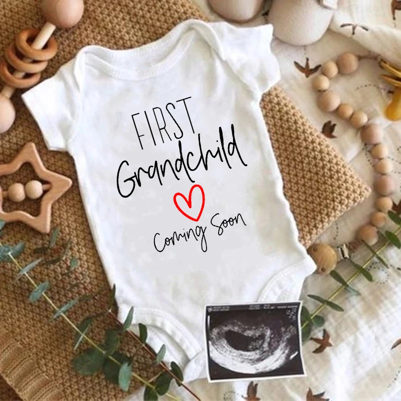 First Grandchild Coming Soon Infant Romper Baby Announcement Clothes Newborn Bodysuit Pregnancy Reveal Outfits for Grandparent