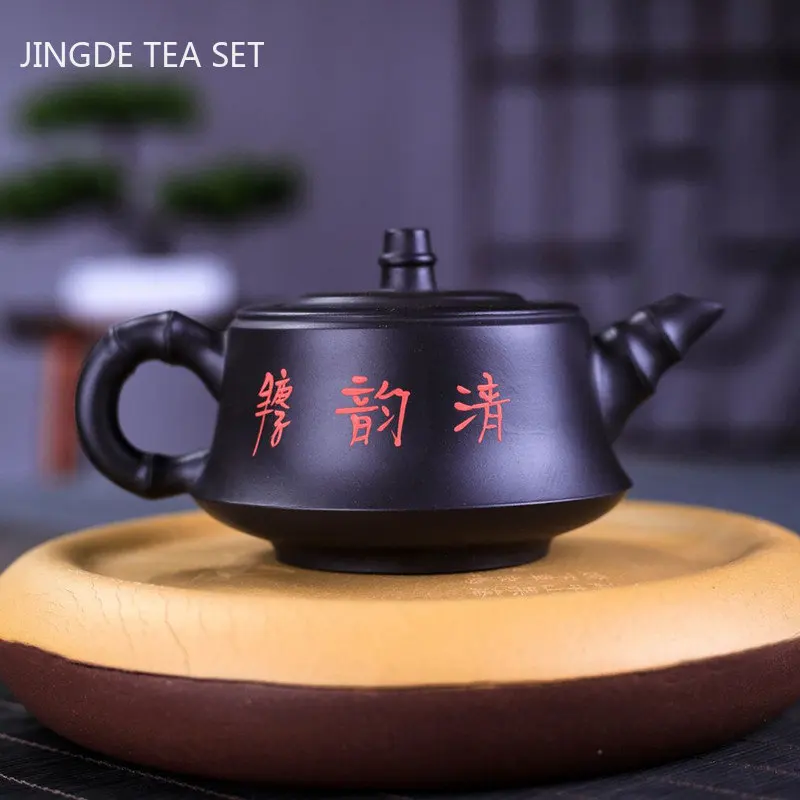 Tradition Yixing Purple Clay Tea Pot Raw Ore Black Mud Beauty Kettle Handpainted Filter Tea Infuser Chinese Zisha Teapot 200ml