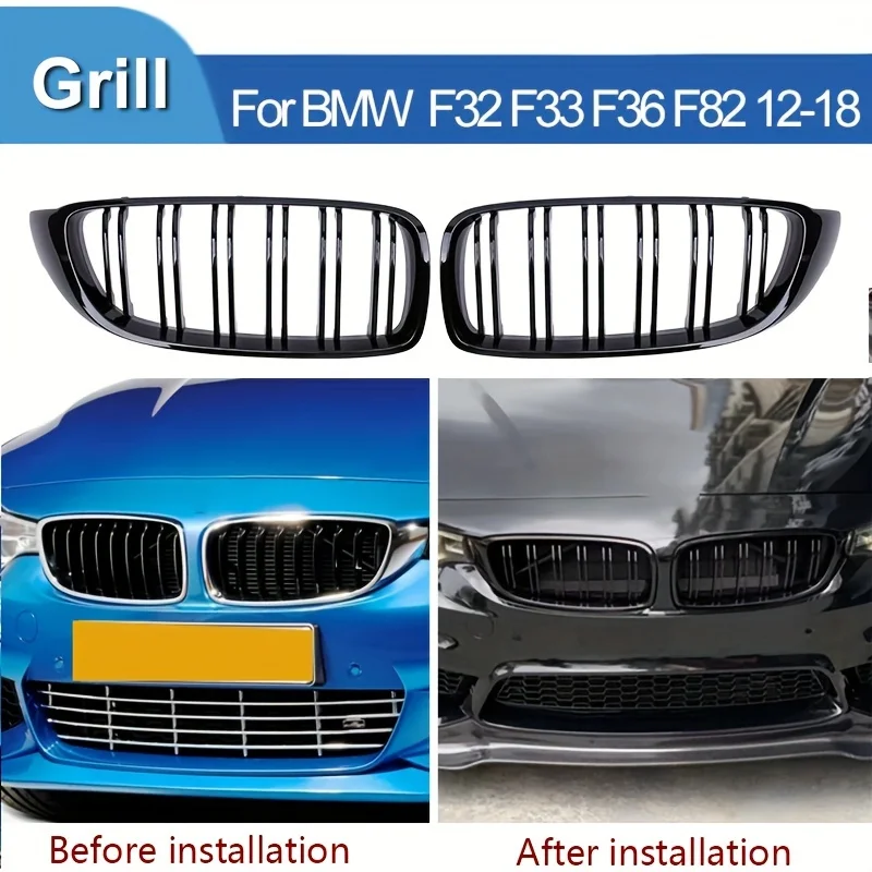

Dual Line Front Bumper Center Grille-Smooth Black Chrome Finish, Replacement Part for BMW F32, F33, F36, F80, F82, F832014-2018