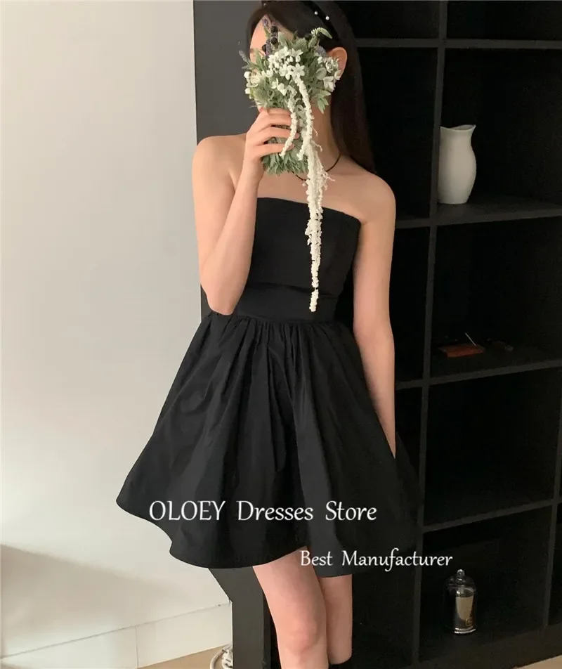 Giyu Sexy A Line Black Short Prom Party Dresses Korea Wedding Photoshoot Strapless Mini Taffeta Cocktail Dress Skirt Customized