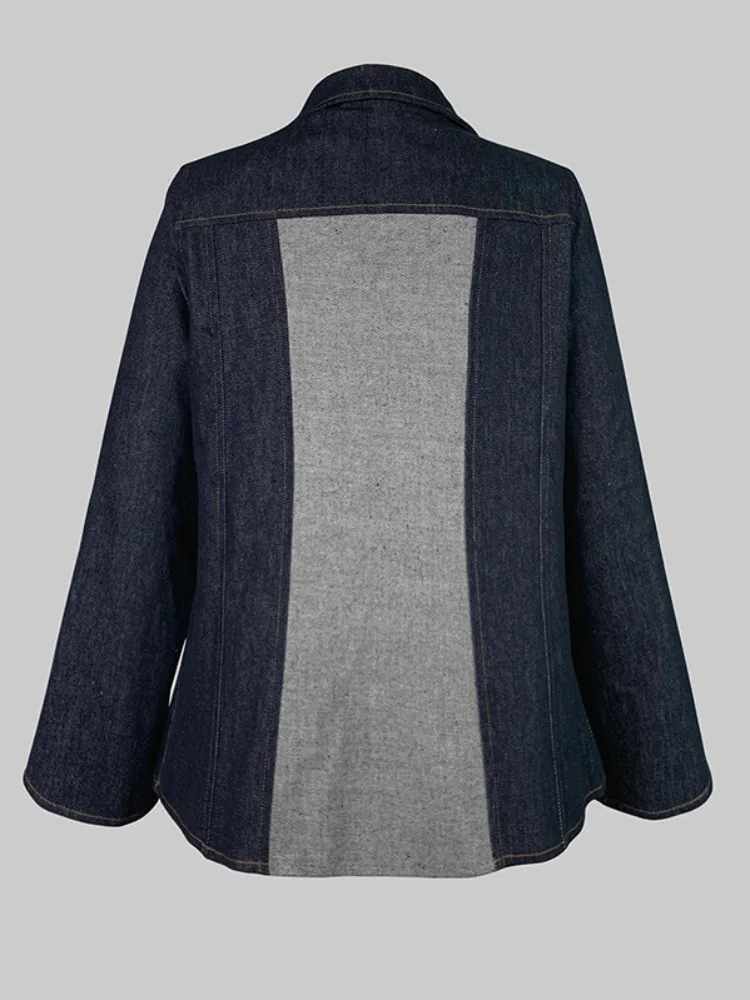 Gymdolphin 2025 New Women\'s Autumn Coat Contrast Color Split-Joint Casual Blazer Jacket Buttoned Loose Fit Jackets Outerwears