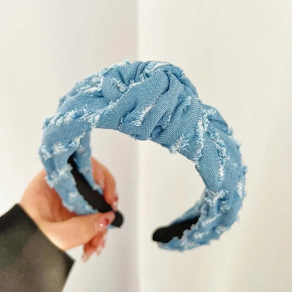 Denim stoffen cowboyhoofdband Koreaanse stijl hoofdtooi Denim geknoopte hoofdband Hoofddeksels Haaraccessoires Cowboy haarhoepel Dagelijks