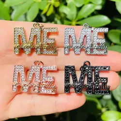 5pcs Unapologetically Me Word Charms for Women Bracelet Making Zirconia Pave Letter Pendant Necklace Handcraft Jewelry Wholesale