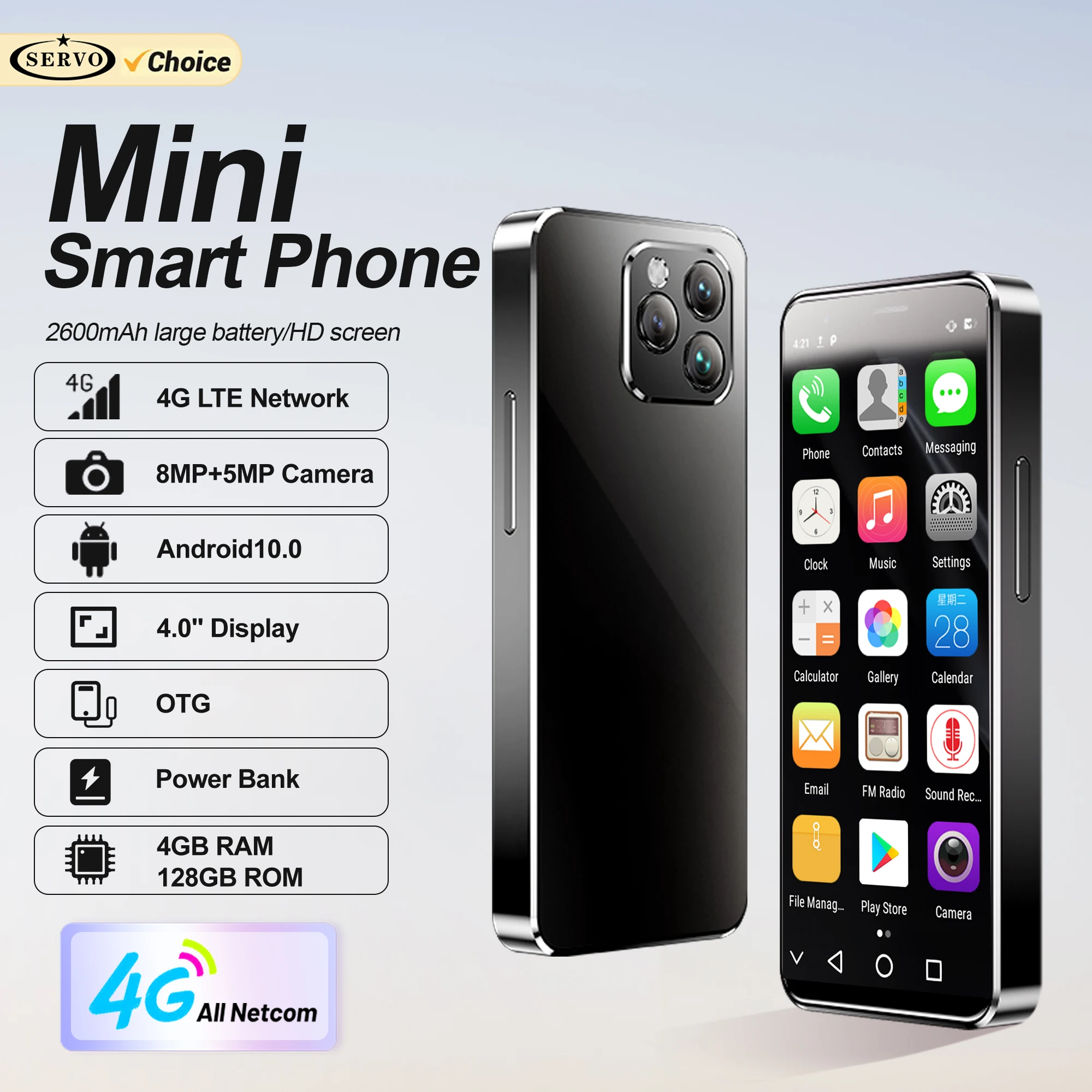 Servo 16max 4g mini smartphone android10 os 4gb + 128gb 8mp câmera play store otg wifi 2sim 4.0 "pequeno telefone inteligente 2600mah bateria