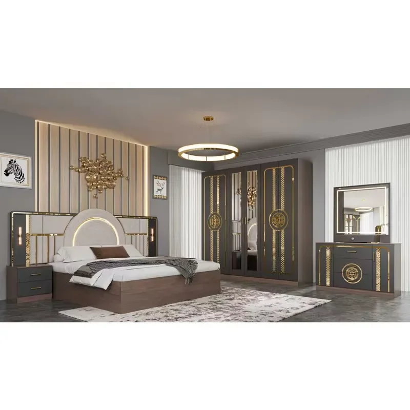 Modern Wooden Bedroom Furniture Set Full Queen Size Luxury Home Decor Turkish Style Affordable Wholesale