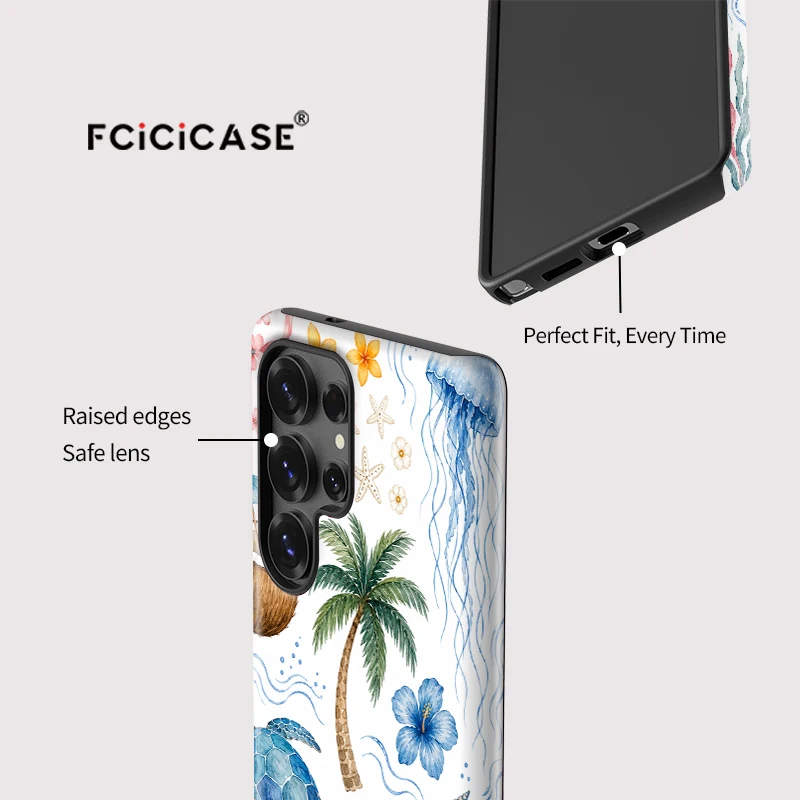 Fcicicase Sea Turtle Coconut Tree Print Phone Case For Samsung Galaxy S26 Plus A56 A16 S25 A26 A36 S24+ S23 Dual Layer Cover - view 4