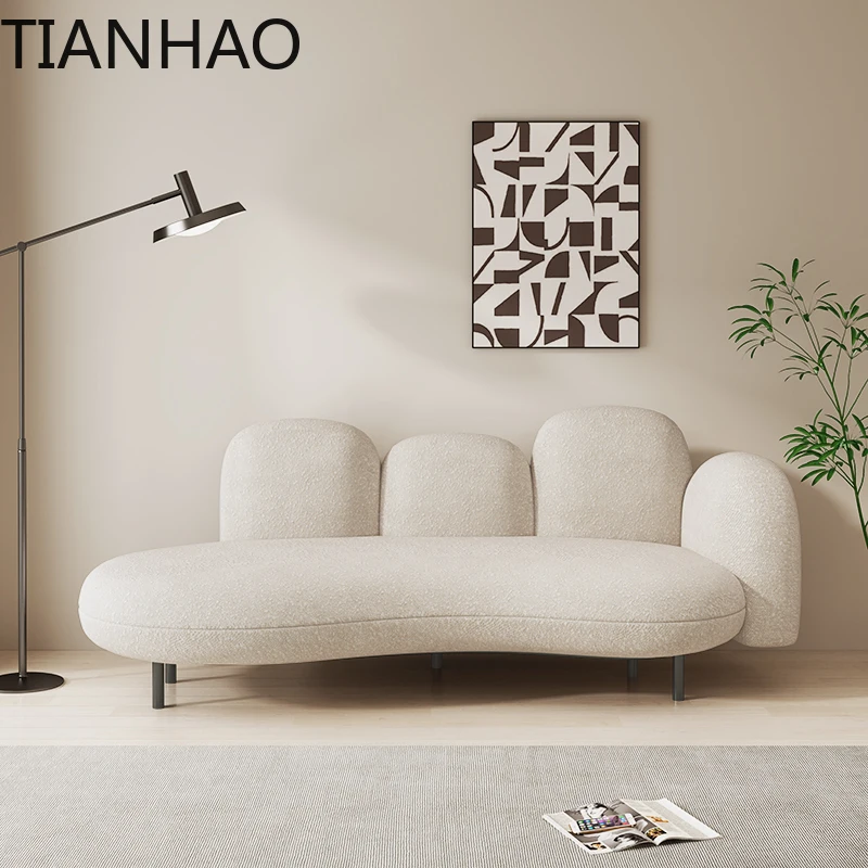 Wabi Sabi Fabric Sofa for Living Room Bedroom Small Spaces Designer Cream Colored Curved Cloud Shaped Two Seater