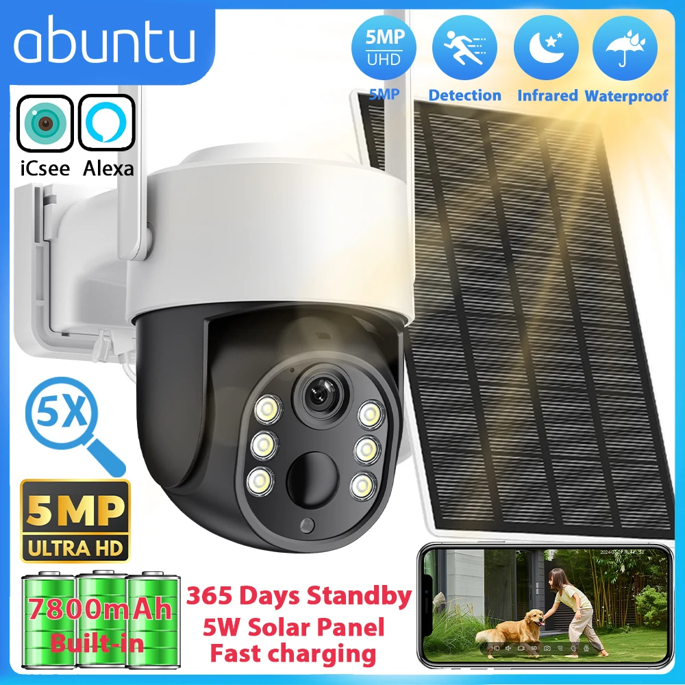 

5MP Outdoor Solar Camera Wifi Built-in 7800mAh Battery Wireless Surveillance Camera ICSEE PIR Human Detection 365 Days Standby