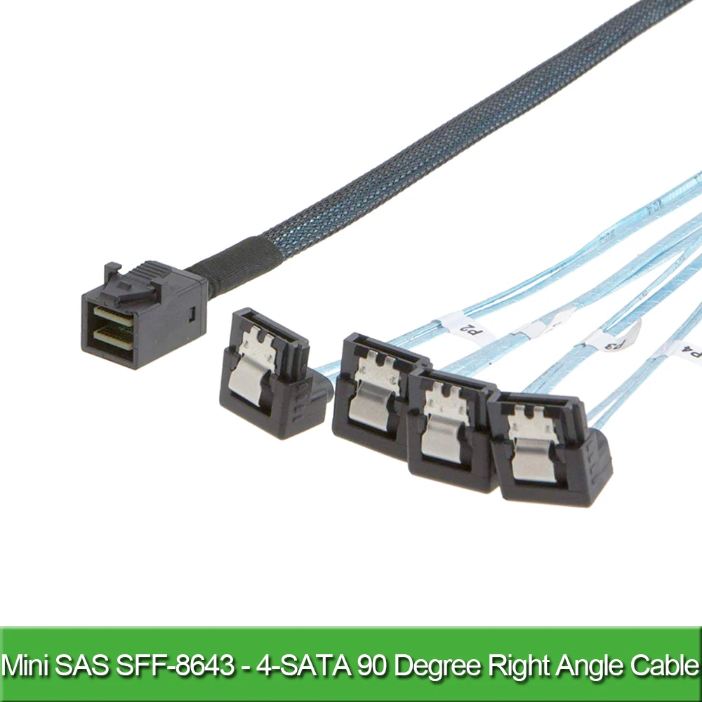 كابل SFF-8643 Mini-SAS إلى SATA، كابل SFF-8643 إلى SATA Breakout SFF 8643 إلى 4X SATA Mini SAS HD إلى SATA 90 درجة الزاوية اليمنى