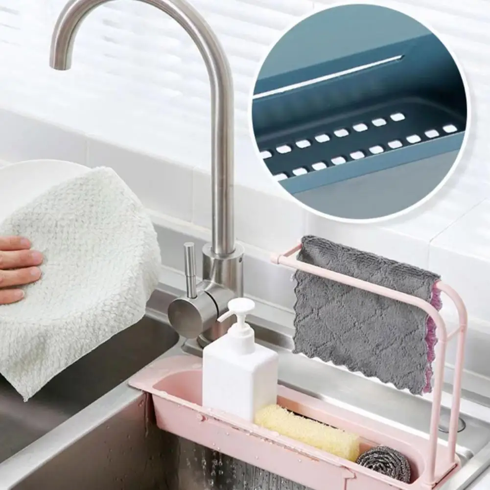 Drainage Sink Rack Telescopic Sink Storage Shelf with Ventilation Drainage for Easy Installation Multifunctional for Organizing