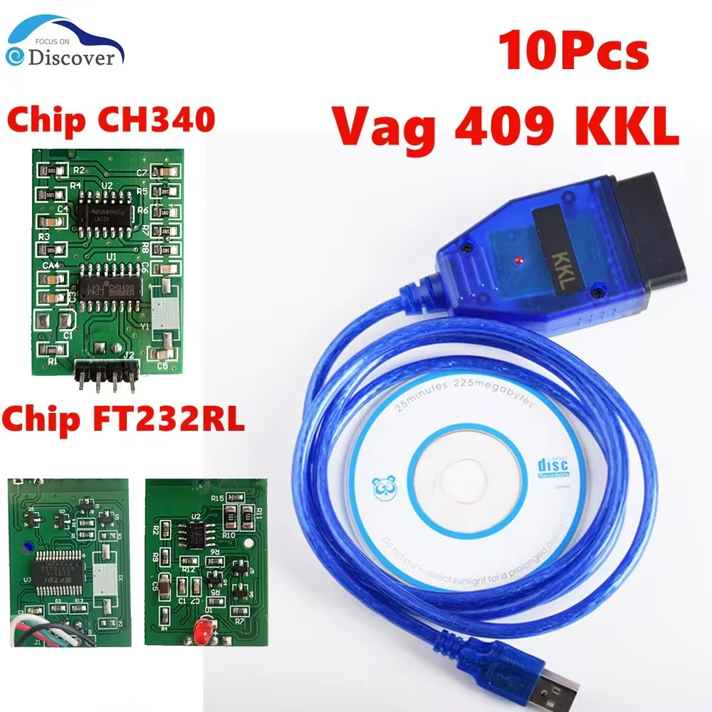 10Pcs High Quality Vag 409 kkl with FTDI FT232RL Auto Scanner Cable Auto Diagnostic Interface Cable For Multi brand cars