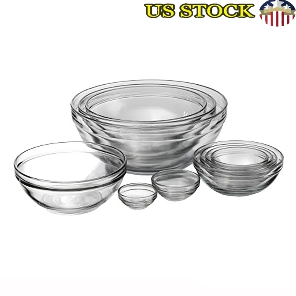 

10 Piece Tempered Glass Mixing Bowls Set Nesting Design Oven Dishwasher Safe Prep Measure Mix Serve Clear Kitchen Bowls