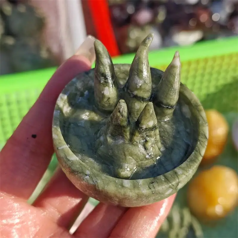 Natural Ophiolite Nine-tailed Fox Carving Healing Reiki Stone Women Gemstone Decorate Holiday Gift 1PCS