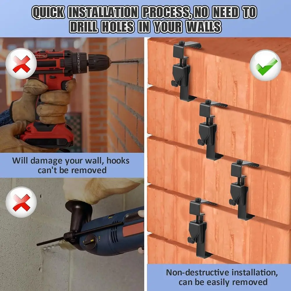 Accessories Stainless Steel Brick Hook Clips Adjustable Heavy Duty Brick Hangers No Drill Universal Brick Wall Clips
