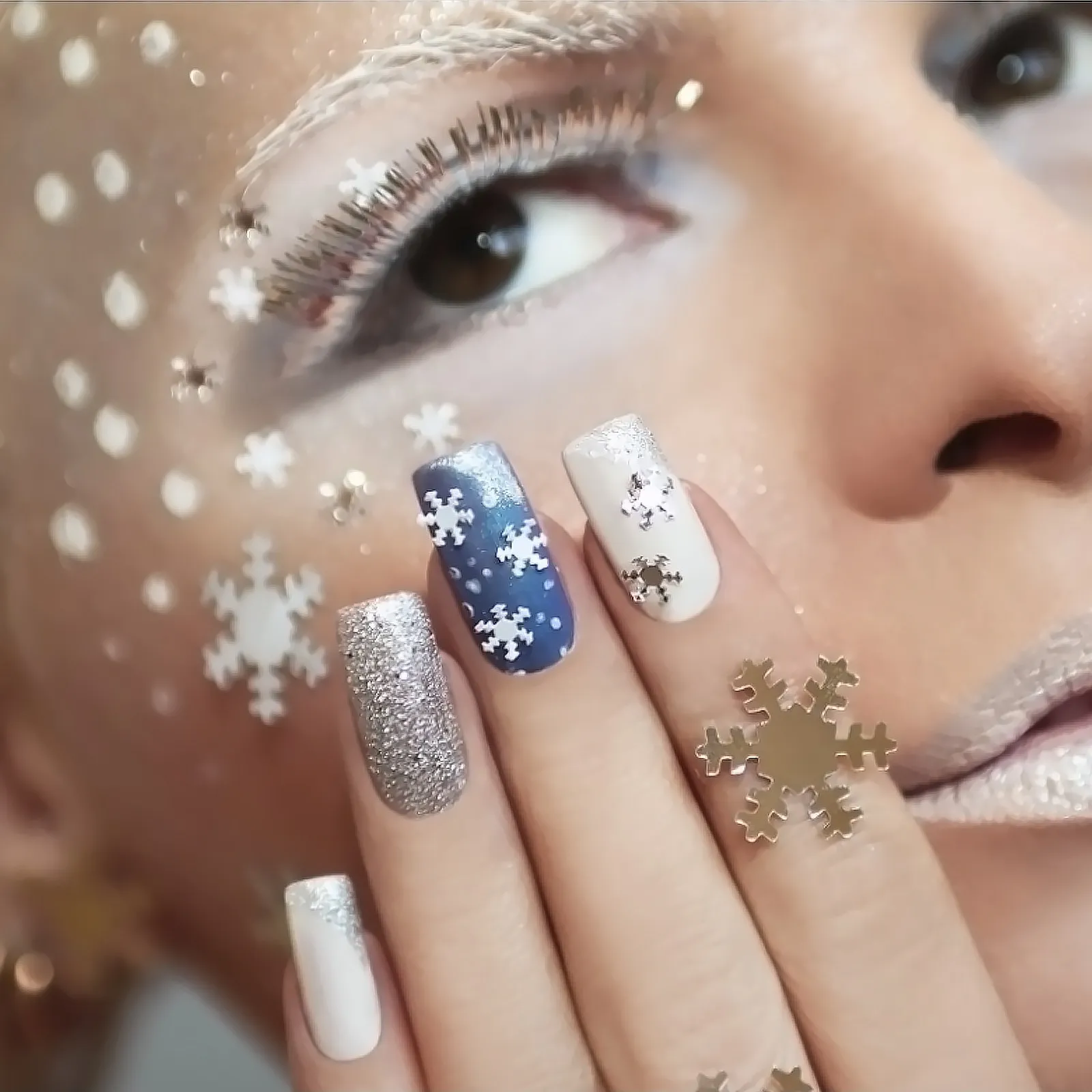3 Boxes Snowflakes Nail Art Sequins Christmas Manicure Decals Stylish Unique Pattern DIY Nail Design for Natural Artificial