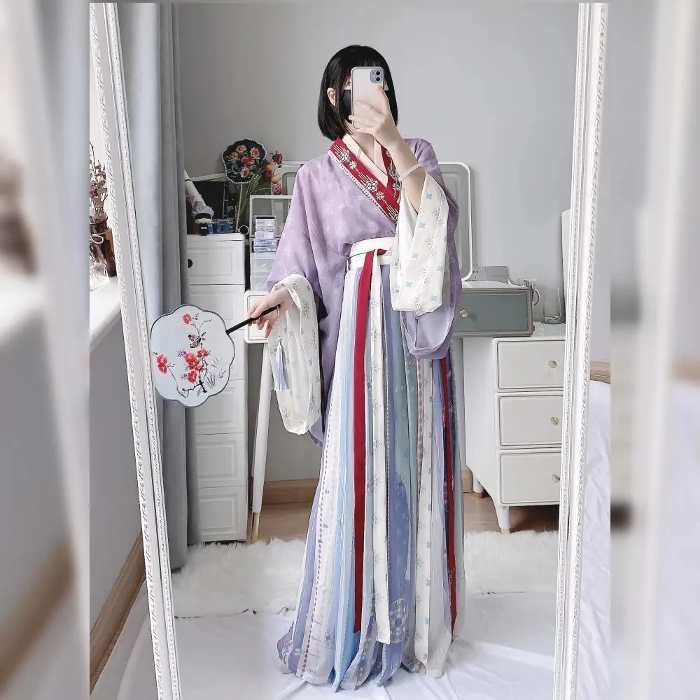 Robe Hanfu traditionnelle chinoise pour femme, costume de cosplay de carnaval féminin, robe de danse Hanfu bleu et violet, prairie, grande taille XL