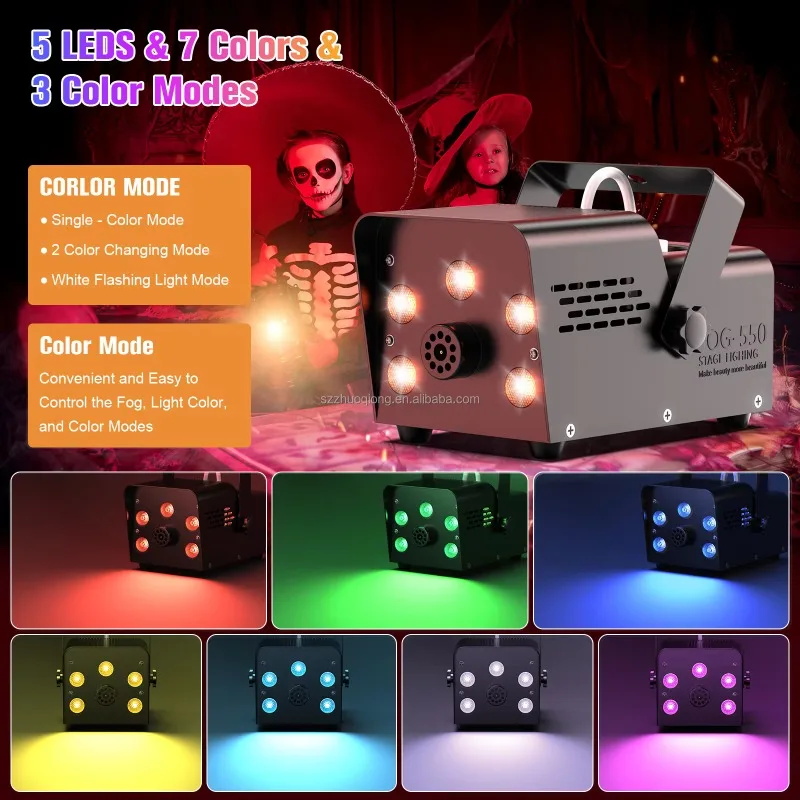 500W RGB LED Color Ejector Fog  Remote Control Smoke Projector for Disco DJ Halloween Party Stage Decoration FX