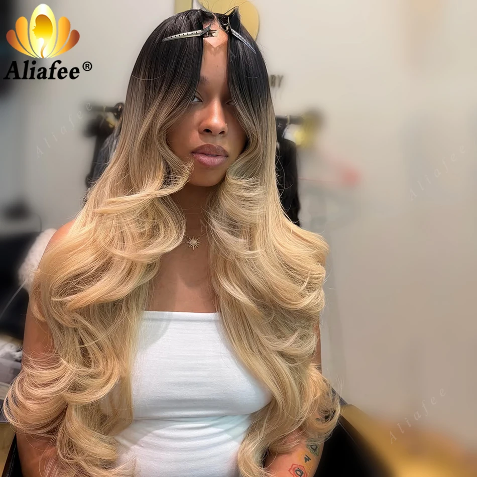 Ombre Blonde Loose Body Wave Drawstring Glueless Wigs Human Hair Lace Front Pre Plucked Small Natural Knots Honey Blonde Wigs