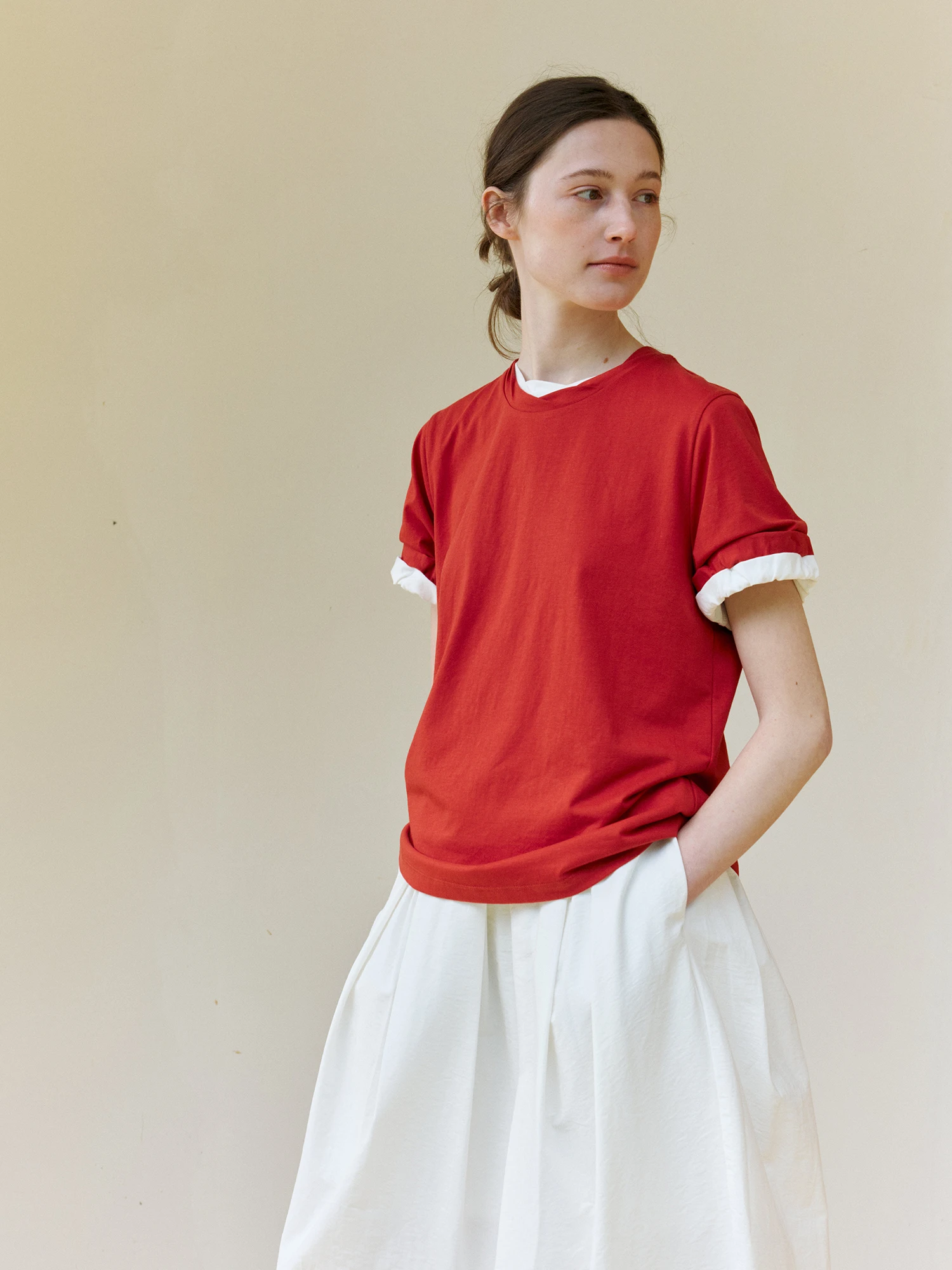 

Pure Cotton round Ne T-irt Women's Summer Commute Ele High-End Feeling ort Sve Knot Design Comfortable Top