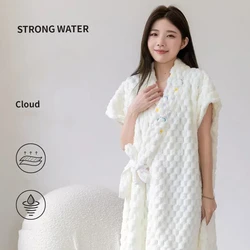 Women Flannel Bath Robe Sleepwear 2024 Autumn Winter Solid Plush Bathrobe Thick Warm Female Robe Dropshipping Casual Home Wear