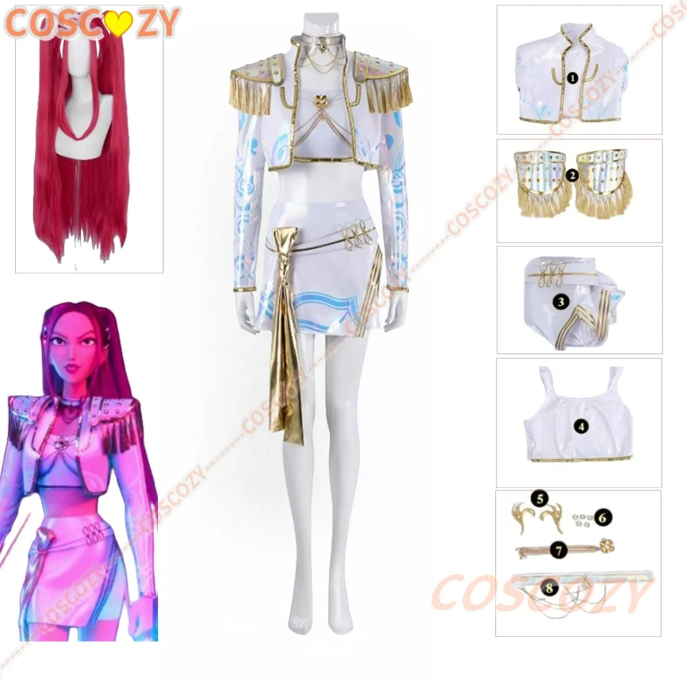 KPop شيطان الصيادين ميرا تأثيري حلي شعر مستعار جلد علوي تنورة هنتركس موحدة القرط الدعائم النساء الفتيات حفلة الهالوين الزي #1