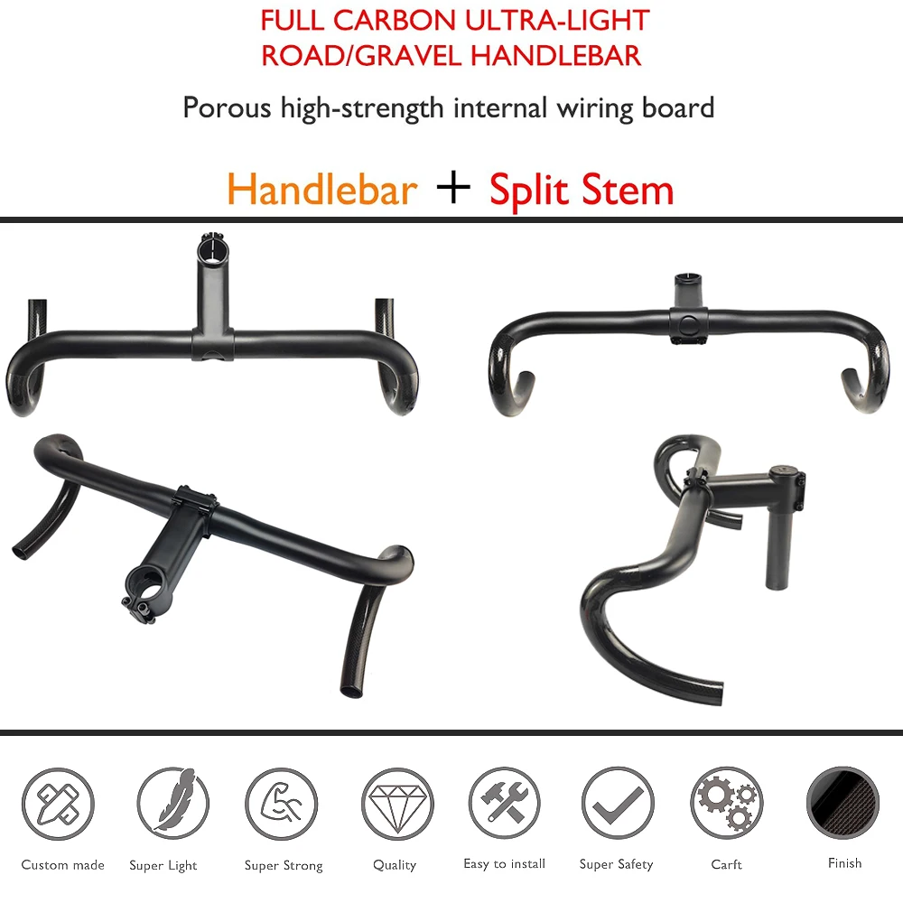 

T800 Carbon Fiber Cylindrical Road Bicycle Drop Bar, 380-440mm, 3K/UD Finish, Bicycle Accessories