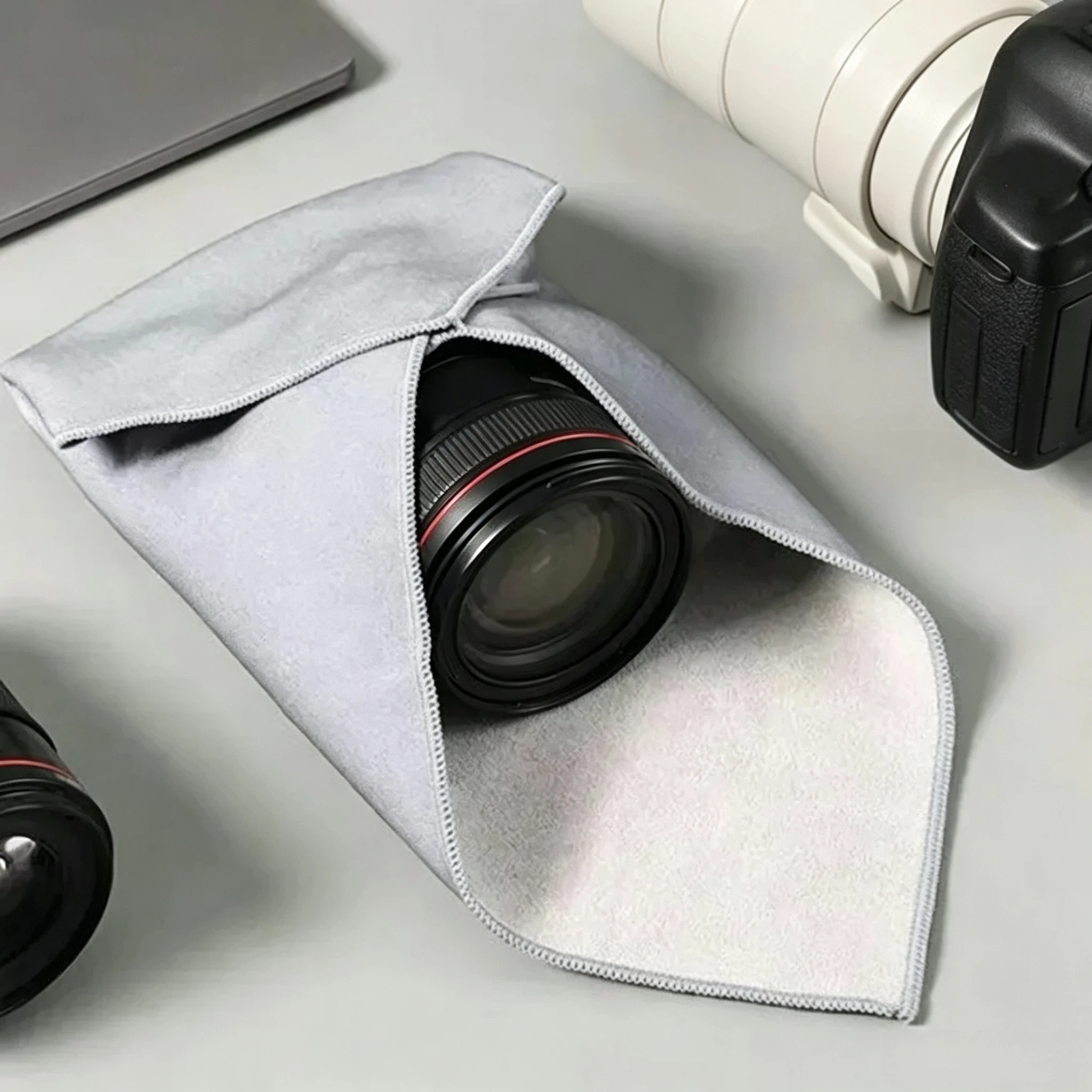 30x30cm Self-Adhesive Camera Lens Protective Wrap Plush Anti-Scratch Soft Storage Bag Foldable Pouch for DSLR Photography