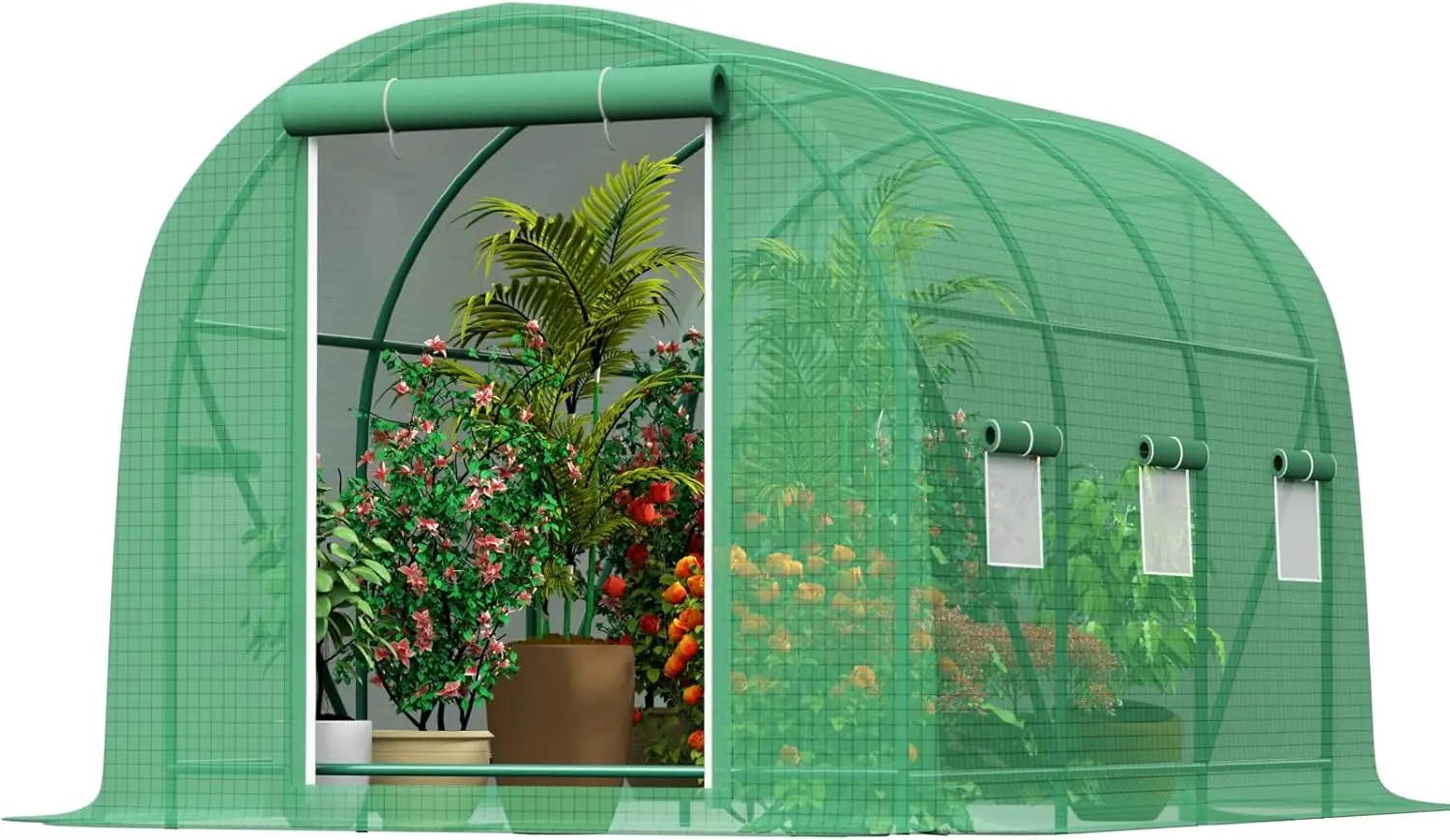 

Walk-in Tunnel Greenhouse，Portable Plant Hot Housewith Dual Zippered Screen Doors & 6 Screen Windows Heavy Duty Plastic