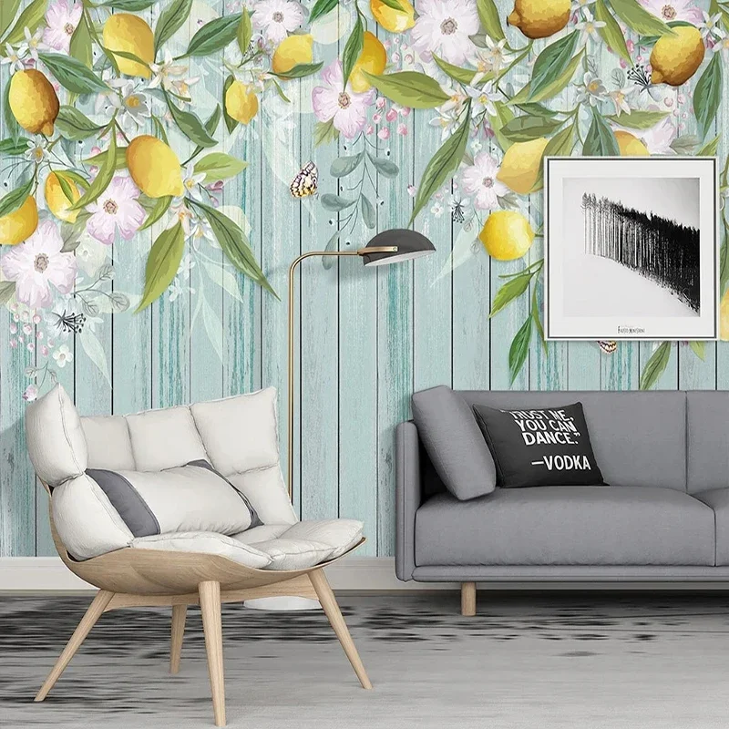 

Nordic Hand painted Lemon Tree Flowers Photo Mural 3D Wallpaper Living Room TV Sofa Pastoral Home Decor Waterproof Wall Cloth