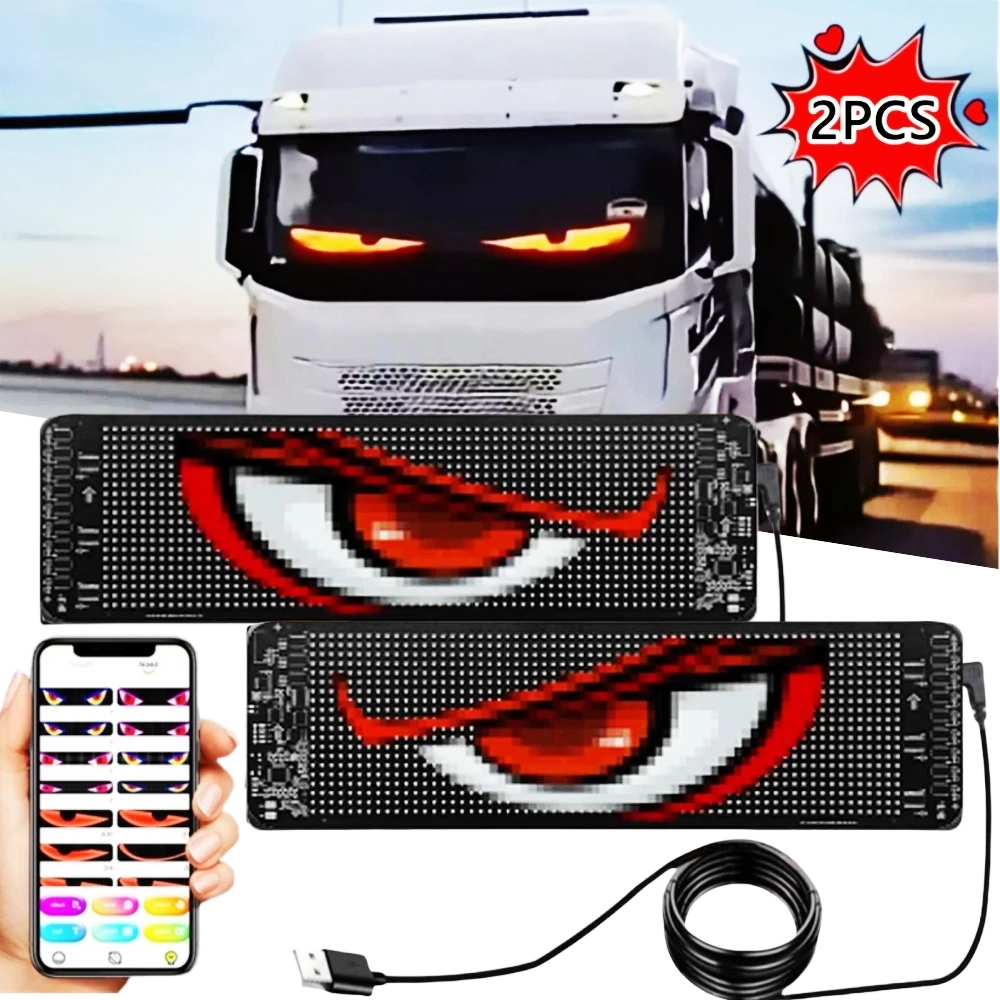 2PCS Windshield Devil\'s Eyes Bliking Flashing LED Eyes On The Windshield Glowing Devil Eyes Truck Window LED Screen For Car