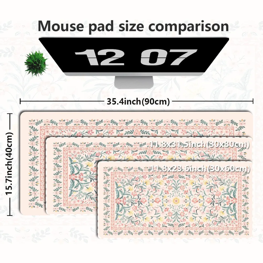 CIFBUY Mouse Pad Non-Slip Rubber Base Washable Large Desk Mat For Office Gaming Pink Cute Floral Pattern HD Print Durable Comput