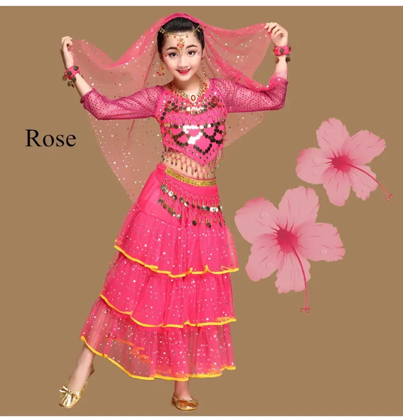 Kids Belly Dance Costumes Set Oriental Dance Costumes Girls Egypt Egyptian Bollywood Indian Belly Dancing Skirt India 3 Color