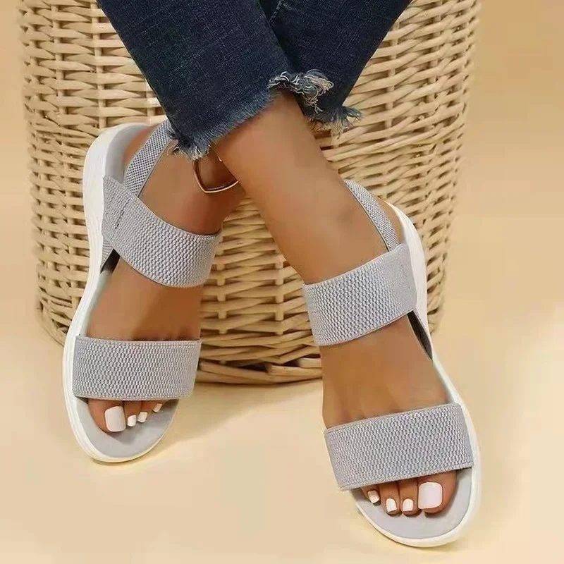 Women Summer Fashion Sandals 2023 Mesh Casual Fish Mouth Sports Sandals Large Size Flying Woven Flat Shoes Sandalias Mujer