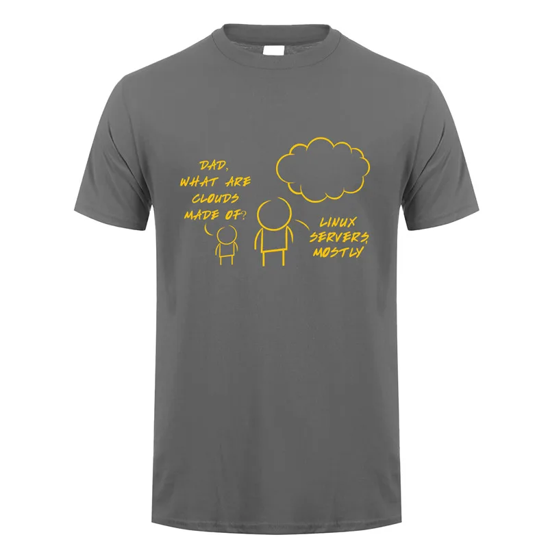 لينكس خوادم في الغالب سحابة تي شيرت الصيف الرجال قصيرة الأكمام القطن الكمبيوتر مبرمج التي شيرت مضحك رجل تي شيرت