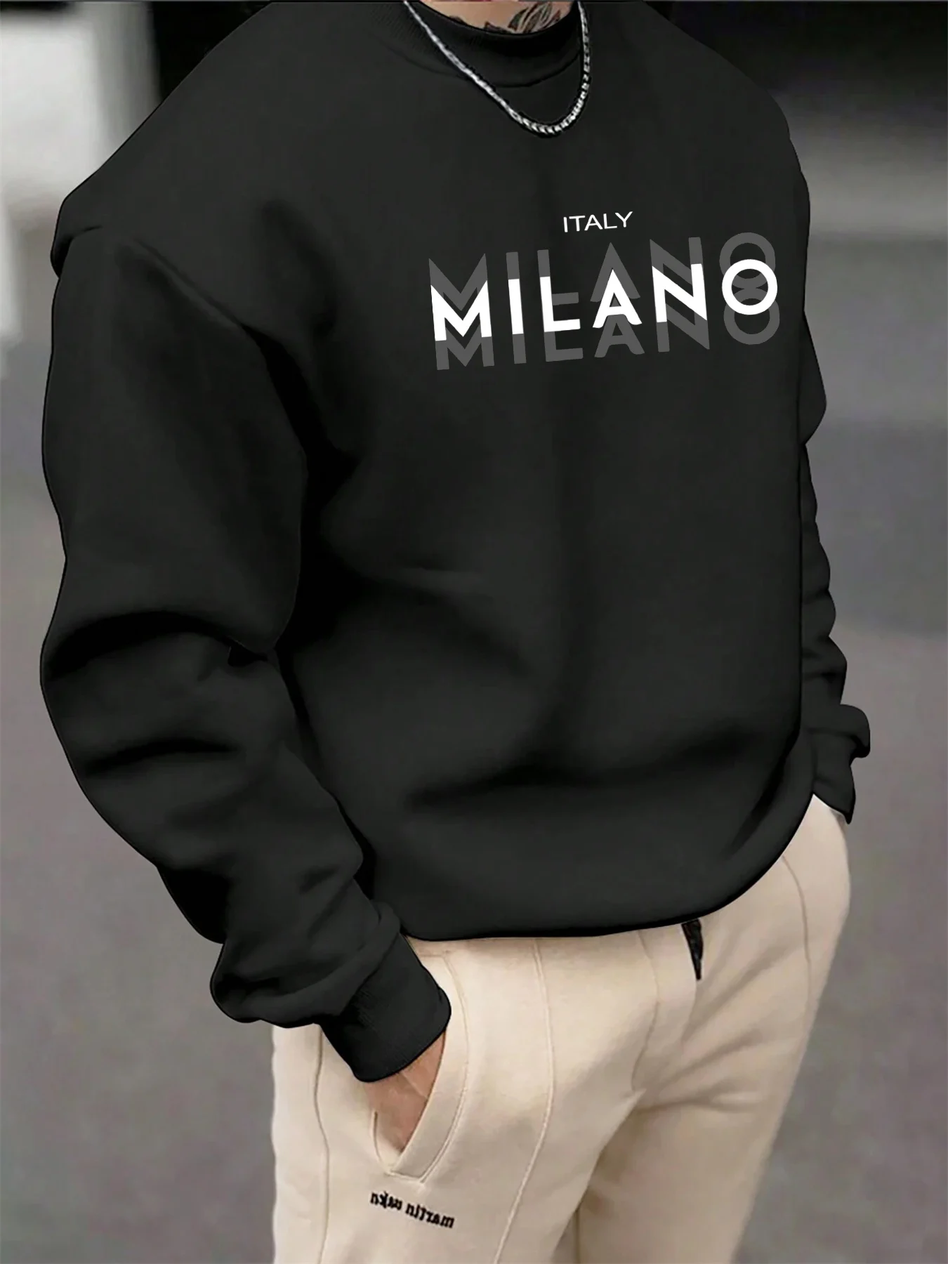 Everyday Crew Sweatshirt For Men Flexible Long Sleeve Fit Commute Outdoor Dinner Gathering Multi Occasion All Season Comfort Top