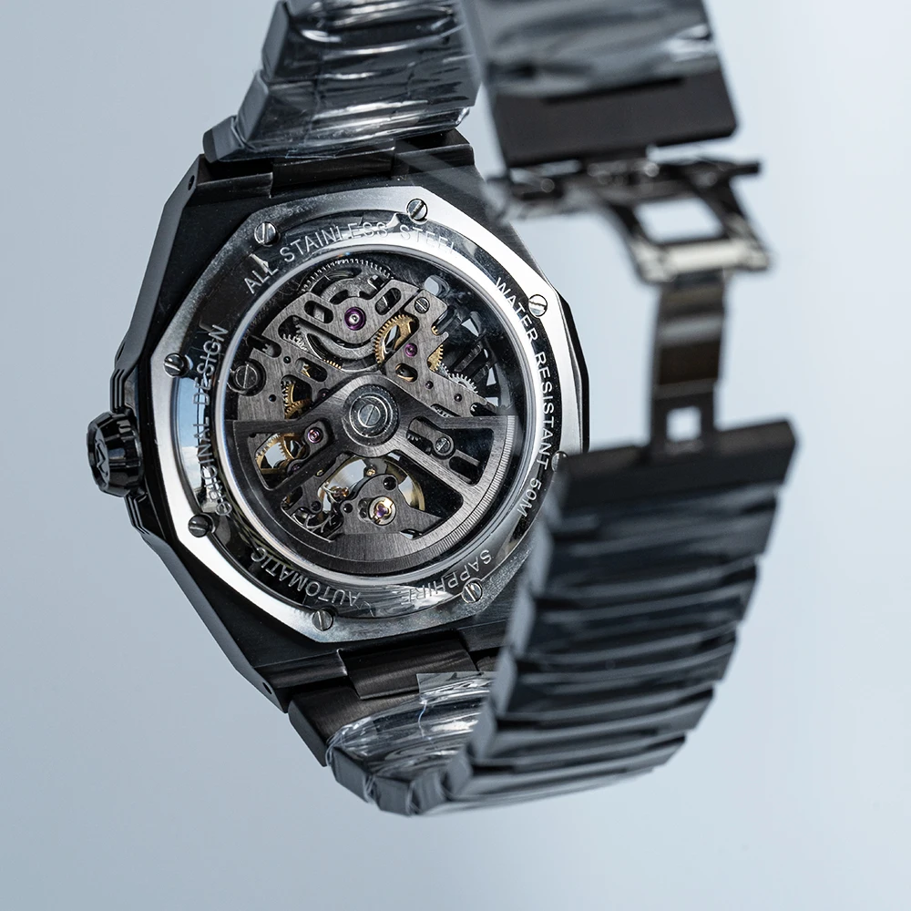 AJUT 0576 Watches For Man Automatic Mechanical Skeleton Relief Dragon Face Luxury Sapphire Men Watches Luminous